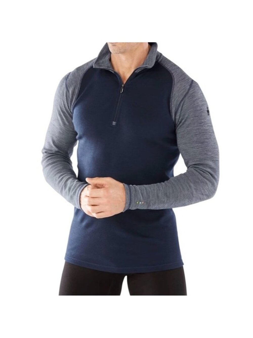 SMARTWOOL Men's Navy and Gray NTS MID PATTERN ZIP 1/4 ZIP TOP SIZE MEDIUM